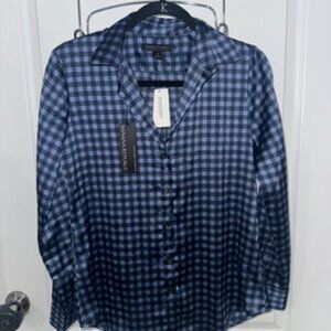 Womens Banana Republic Blue Plaid Button Down Blouse NWT XS